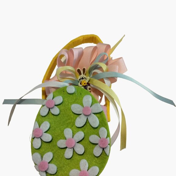 Easter Bunny Hair Ribbon Pink White Girls Bow Barrette Daisy Egg Basket Gift Bag - Picture 2 of 6